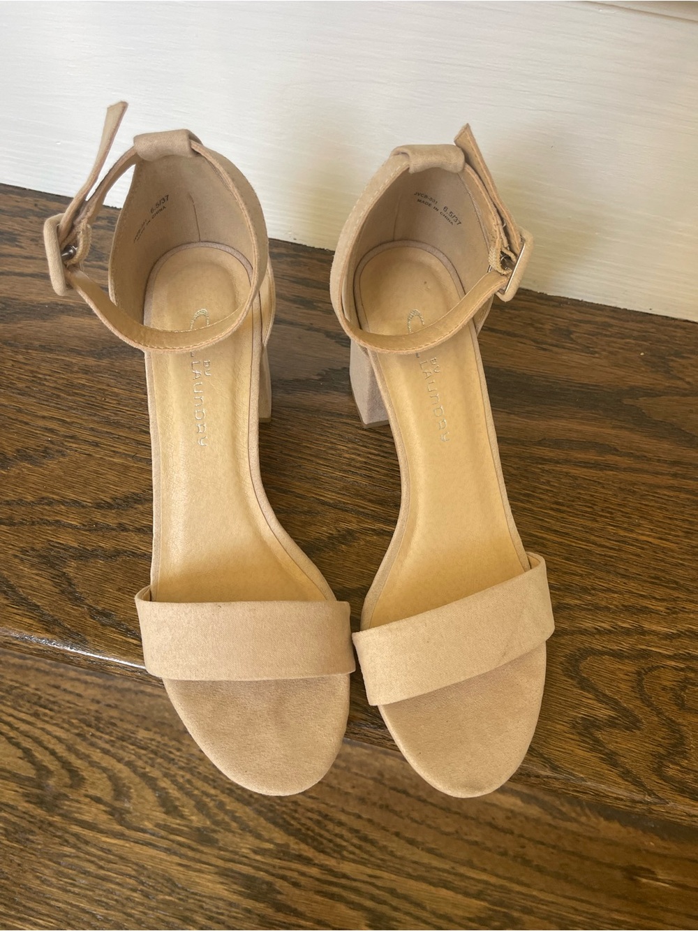 CL by Laundry Beige Block Heel Ankle-Strap Sandals